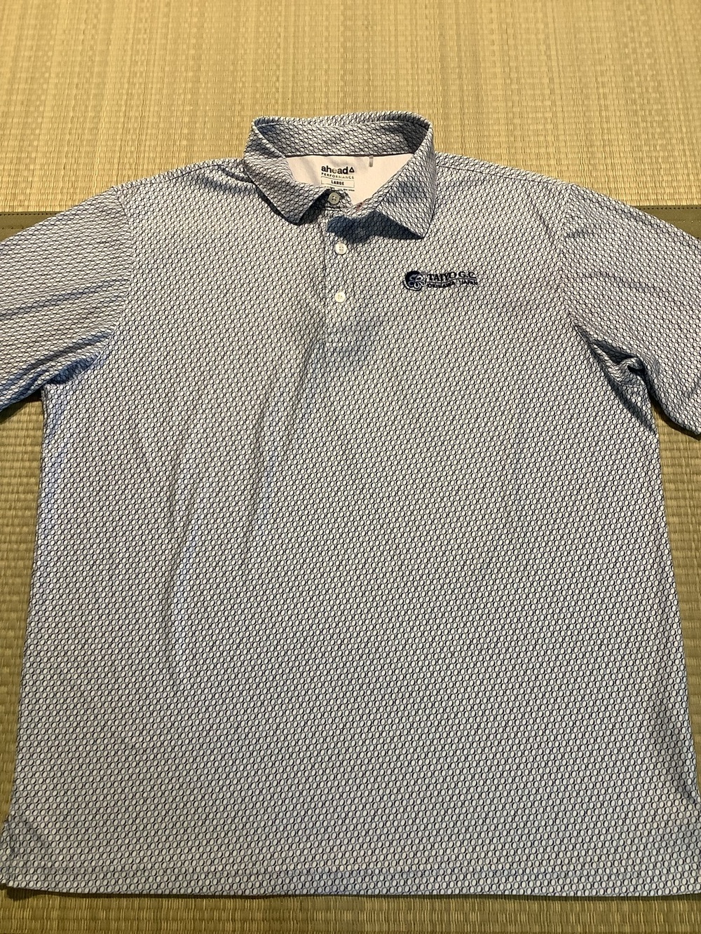 Ahead Performance Golf Polo Blue and White Taiyo G.C. Okinawa Japan Logo Large